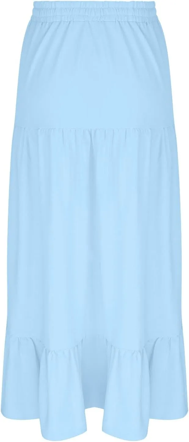 Long Skirts for Women Boho Vacation Split Tiered Puffle Swing A Line Chiffon Skirts Over-Knee Skirt