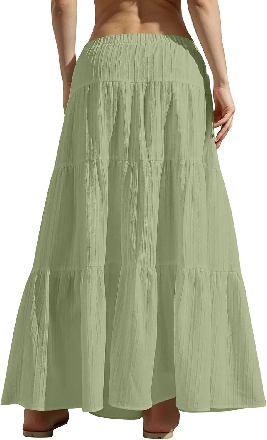 Maxi Skirt for Women 2025 Vacation Boho Flowy Swing Tiered A-Line Maxi Skirts Elastic Waist Pleated Long Beach Dress