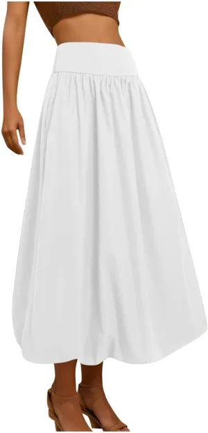 Maxi Skirts for Women 2025 Summer Vacation Flowy Elastic High Waisted Swing A Line Long Skirt