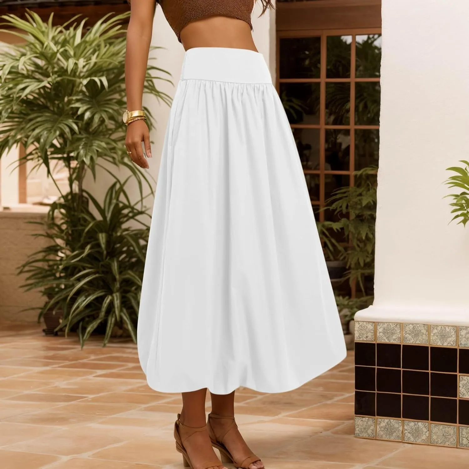 Maxi Skirts for Women 2025 Summer Vacation Flowy Elastic High Waisted Swing A Line Long Skirt
