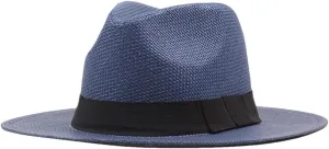 Men and Women Summer Beach Hat with Black Band Straw Hat Flat Brim Fedoras Panama Sun Hat