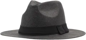 Men and Women Summer Beach Hat with Black Band Straw Hat Flat Brim Fedoras Panama Sun Hat