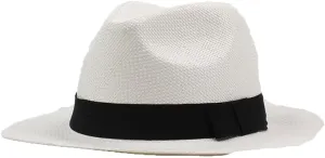 Men and Women Summer Beach Hat with Black Band Straw Hat Flat Brim Fedoras Panama Sun Hat