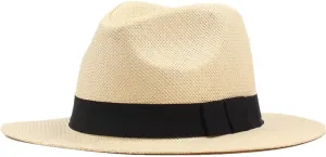 Men and Women Summer Beach Hat with Black Band Straw Hat Flat Brim Fedoras Panama Sun Hat