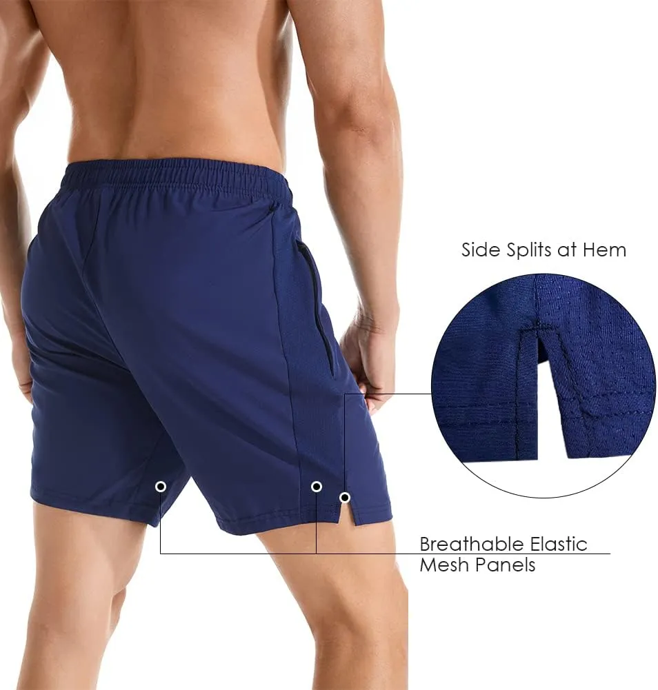 Men's 7" Athletic Running Shorts Lightweight Quick Dry Gym Workout Shorts with Zipper Pockets
