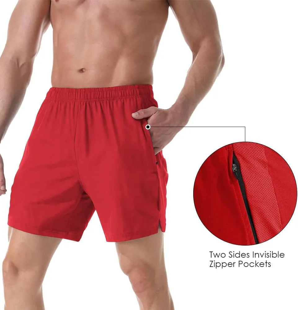 Men's 7" Athletic Running Shorts Lightweight Quick Dry Gym Workout Shorts with Zipper Pockets