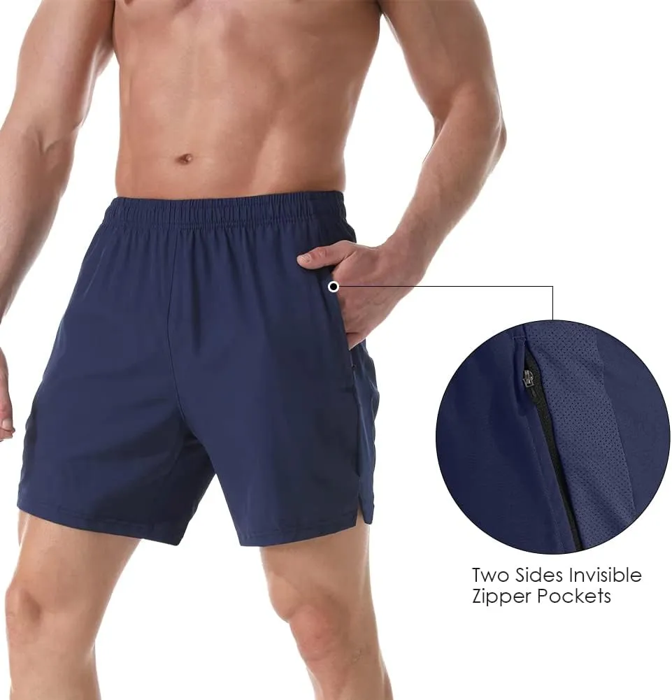 Men's 7" Athletic Running Shorts Lightweight Quick Dry Gym Workout Shorts with Zipper Pockets