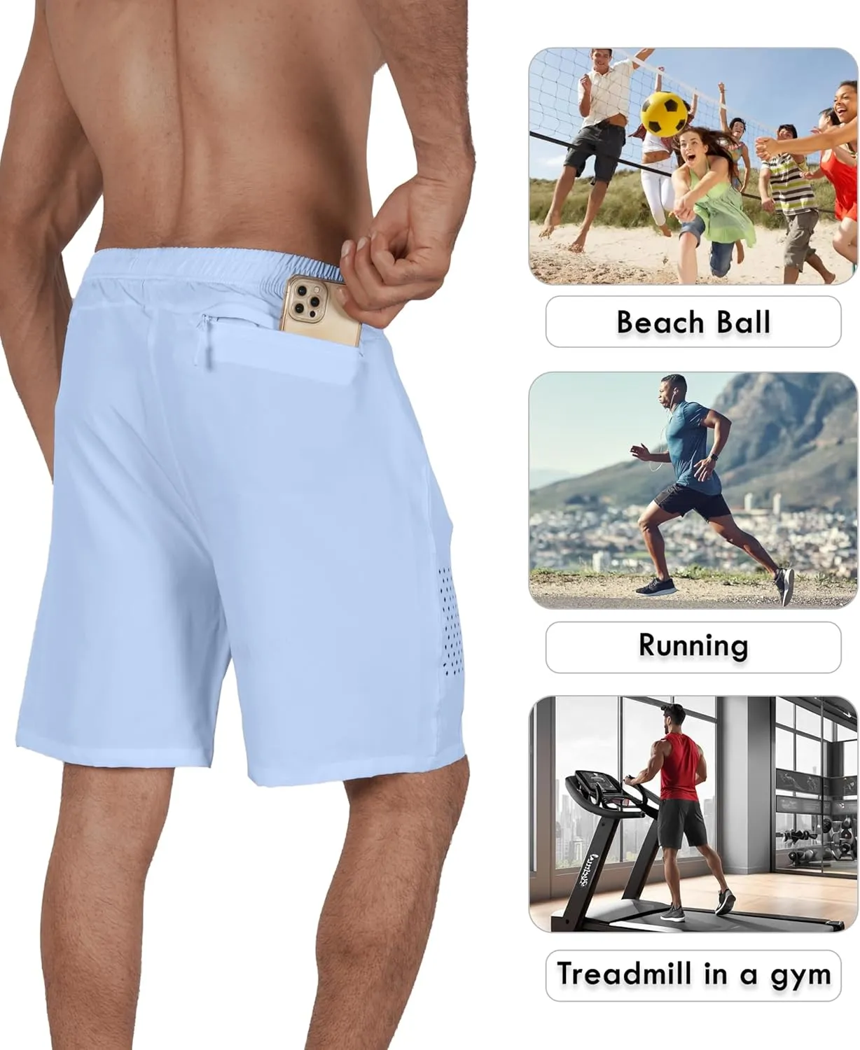 Men's Athletic Running Shorts Quick Dry Workout Shorts Lightweight Sports Gym Basketball Shorts Hiking