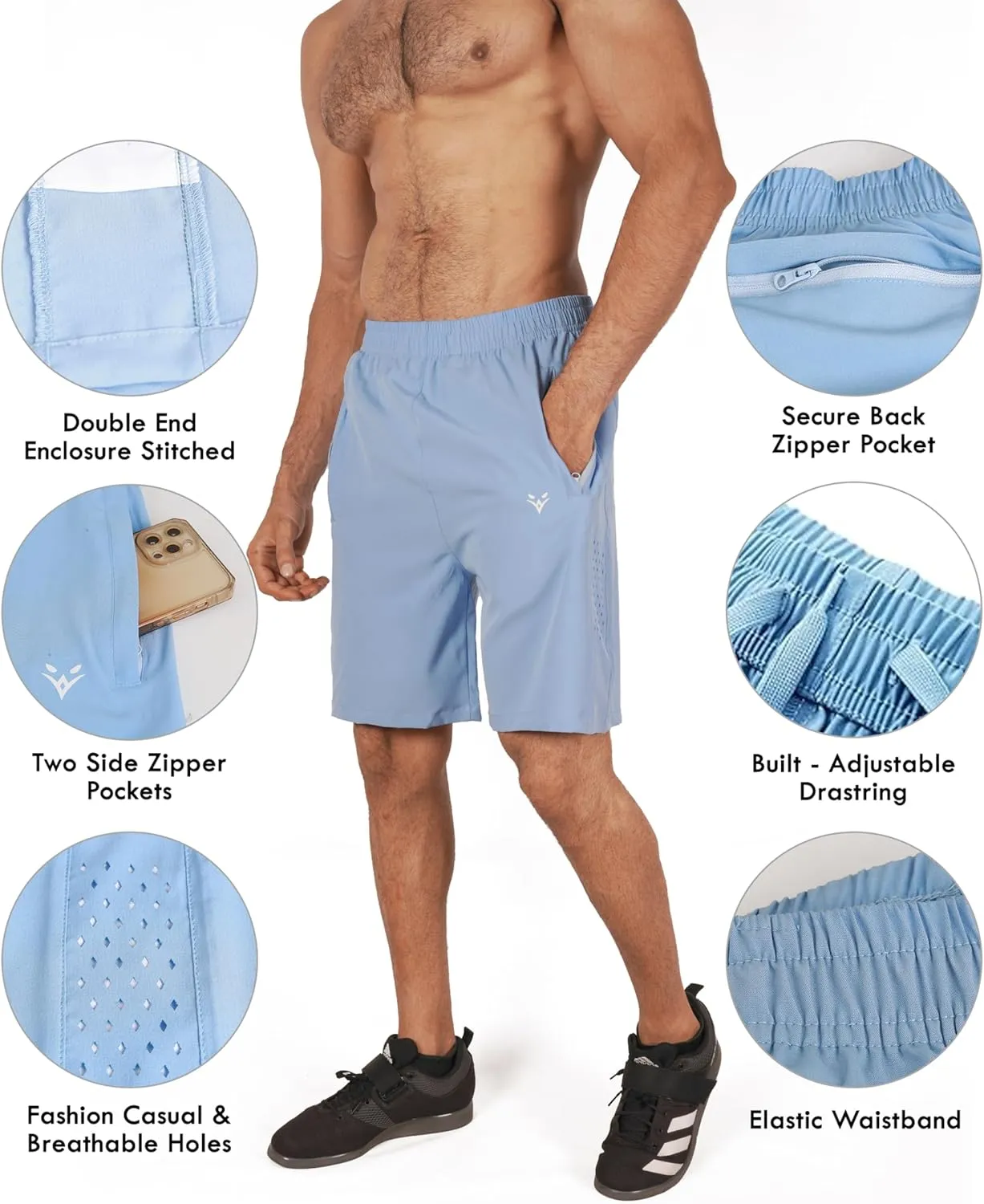 Men's Athletic Running Shorts Quick Dry Workout Shorts Lightweight Sports Gym Basketball Shorts Hiking