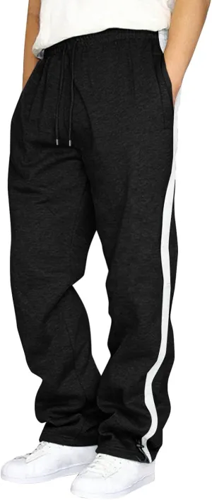 Men's Baggy Sweatpants Trendy Side Stripe Drawstring Athletic Pants Plus Size Wide Leg Lounge Long Pants with Pockets