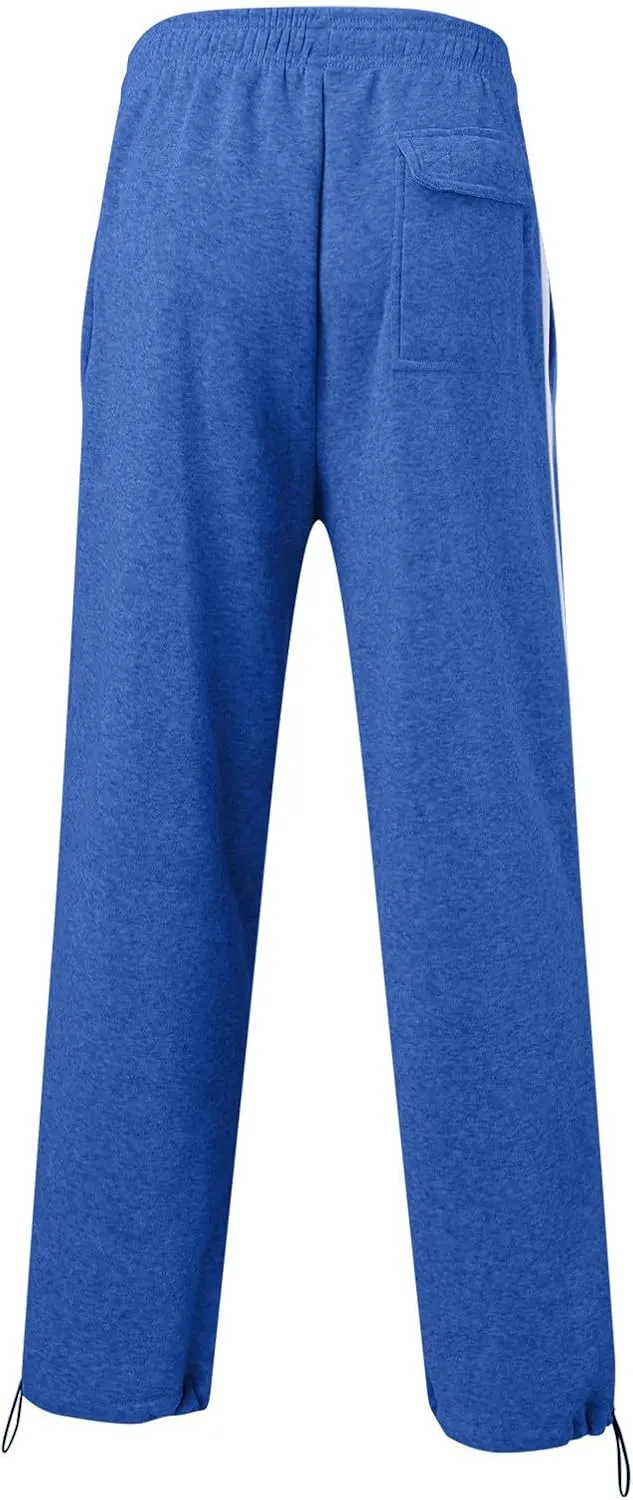 Men's Baggy Sweatpants Trendy Side Stripe Drawstring Athletic Pants Plus Size Wide Leg Lounge Long Pants with Pockets