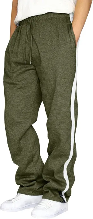 Men's Baggy Sweatpants Trendy Side Stripe Drawstring Athletic Pants Plus Size Wide Leg Lounge Long Pants with Pockets