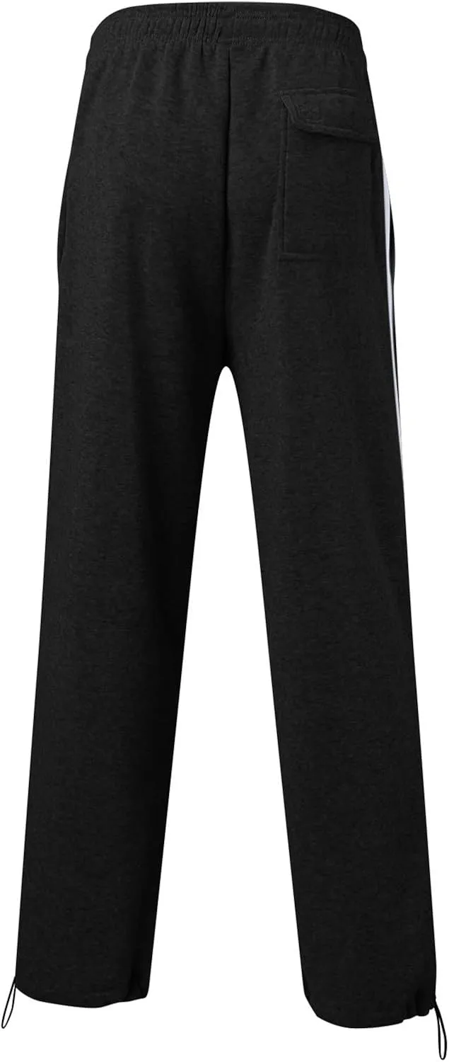 Men's Baggy Sweatpants Trendy Side Stripe Drawstring Athletic Pants Plus Size Wide Leg Lounge Long Pants with Pockets