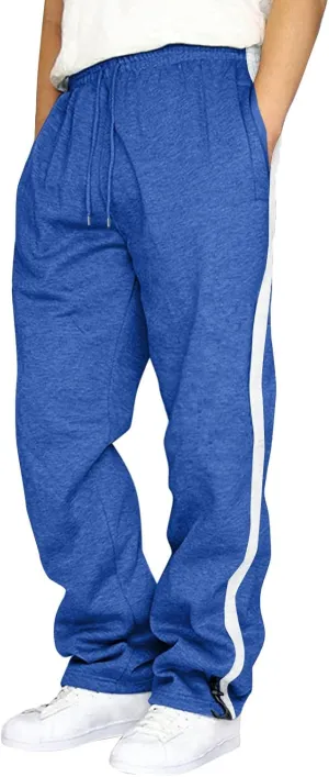 Men's Baggy Sweatpants Trendy Side Stripe Drawstring Athletic Pants Plus Size Wide Leg Lounge Long Pants with Pockets