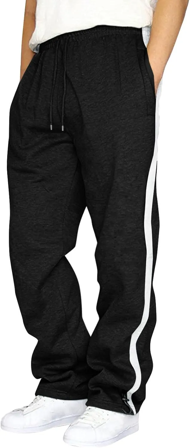 Men's Baggy Sweatpants Trendy Side Stripe Drawstring Athletic Pants Plus Size Wide Leg Lounge Long Pants with Pockets