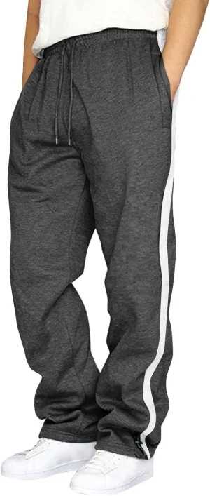 Men's Baggy Sweatpants Trendy Side Stripe Drawstring Athletic Pants Plus Size Wide Leg Lounge Long Pants with Pockets