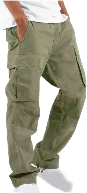 Men's Cargo Pants Sweatpants with Multi Pockets Plus Size Trousers Outdoor Running Pant Athletic Drawstring Joggers