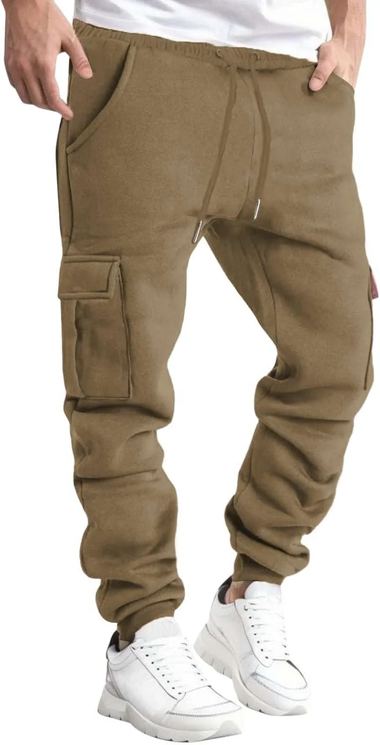 Men's Drawstring Cargo Sweatpants Open Bottom Fleece Athletic Hiking Jogger Cargo Sweatpants for Men with Pockets