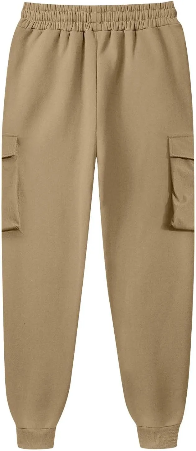 Men's Drawstring Cargo Sweatpants Open Bottom Fleece Athletic Hiking Jogger Cargo Sweatpants for Men with Pockets