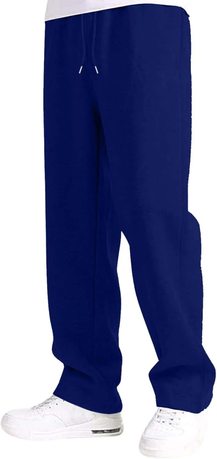Mens Fleece Lined Sweatpants Baggy Joggers Pants Wide Leg Workout Pants Elastic Waist Cargo Sweatpants Casual Bottoms