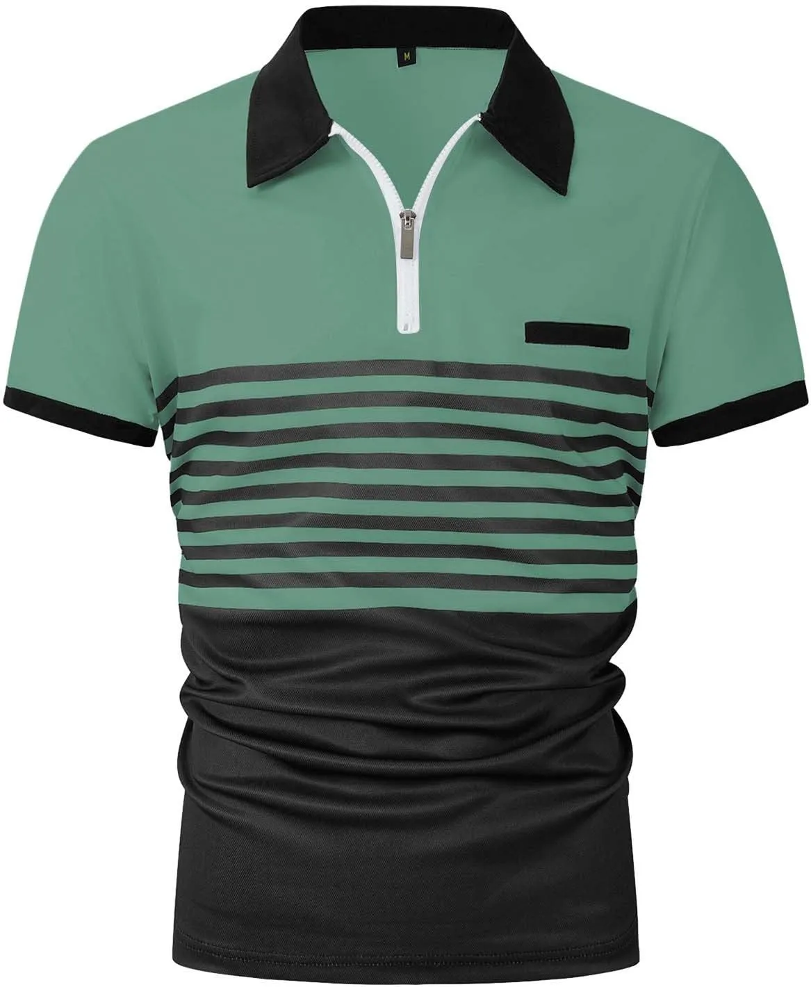 Men's Polos Athletic Fit Activewear Short Sleeve Casual Quarter-Zip Striped Color Block Outdoor Sport Golf Tennis T-Shirts