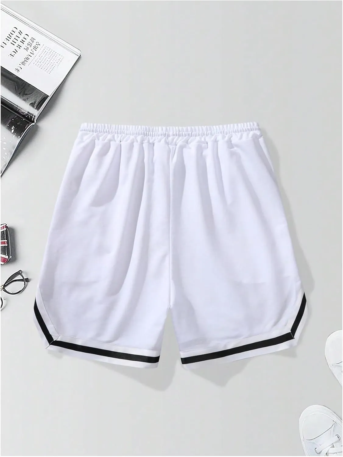 Men's Striped Patchwork Workout Shorts Drawstring Waist Quick Dry Gym Shorts