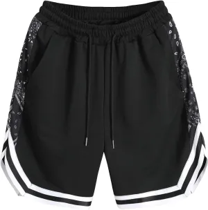 Men's Striped Patchwork Workout Shorts Drawstring Waist Quick Dry Gym Shorts