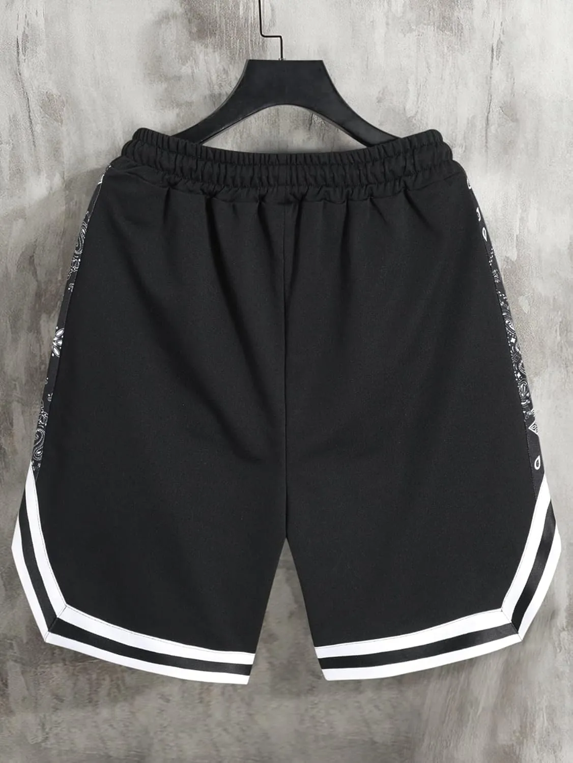 Men's Striped Patchwork Workout Shorts Drawstring Waist Quick Dry Gym Shorts