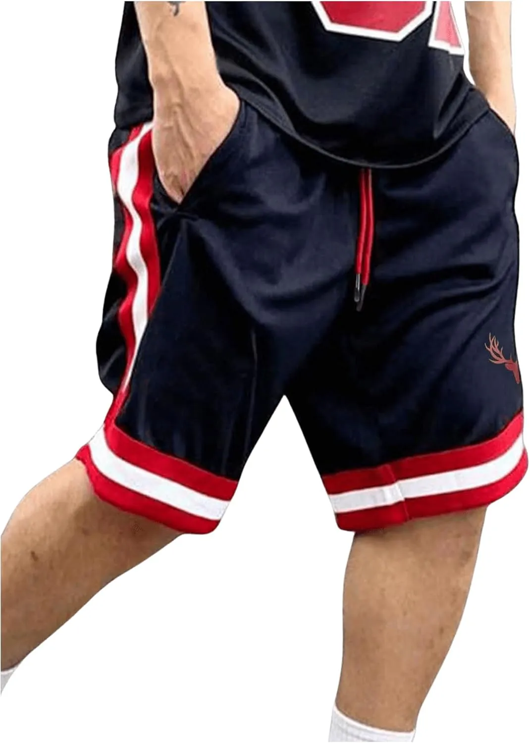 Men's Striped Patchwork Workout Shorts Drawstring Waist Quick Dry Gym Shorts