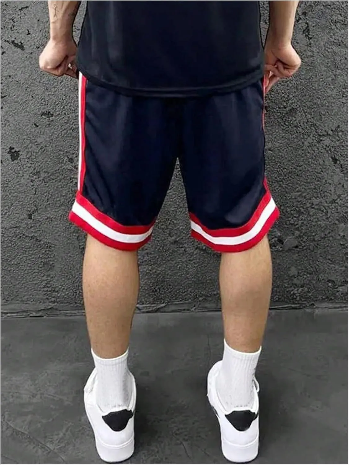 Men's Striped Patchwork Workout Shorts Drawstring Waist Quick Dry Gym Shorts
