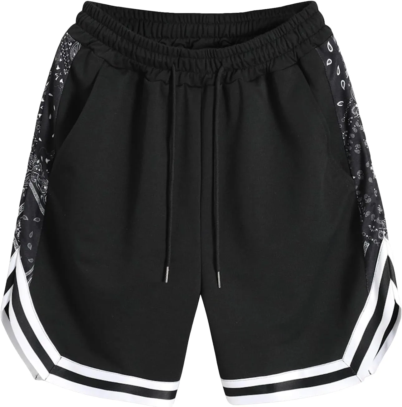 Men's Striped Patchwork Workout Shorts Drawstring Waist Quick Dry Gym Shorts