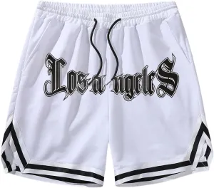 Men's Striped Patchwork Workout Shorts Drawstring Waist Quick Dry Gym Shorts