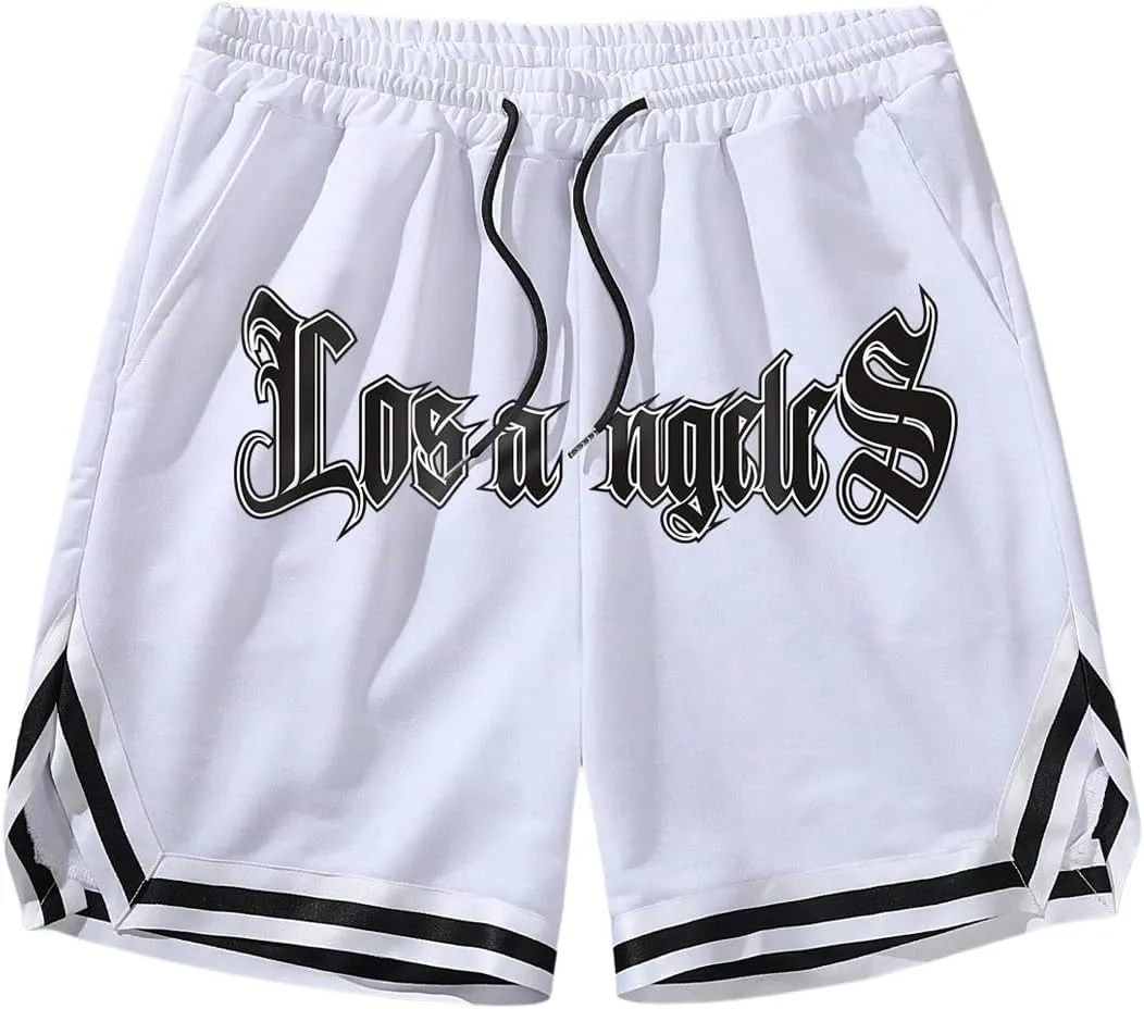 Men's Striped Patchwork Workout Shorts Drawstring Waist Quick Dry Gym Shorts