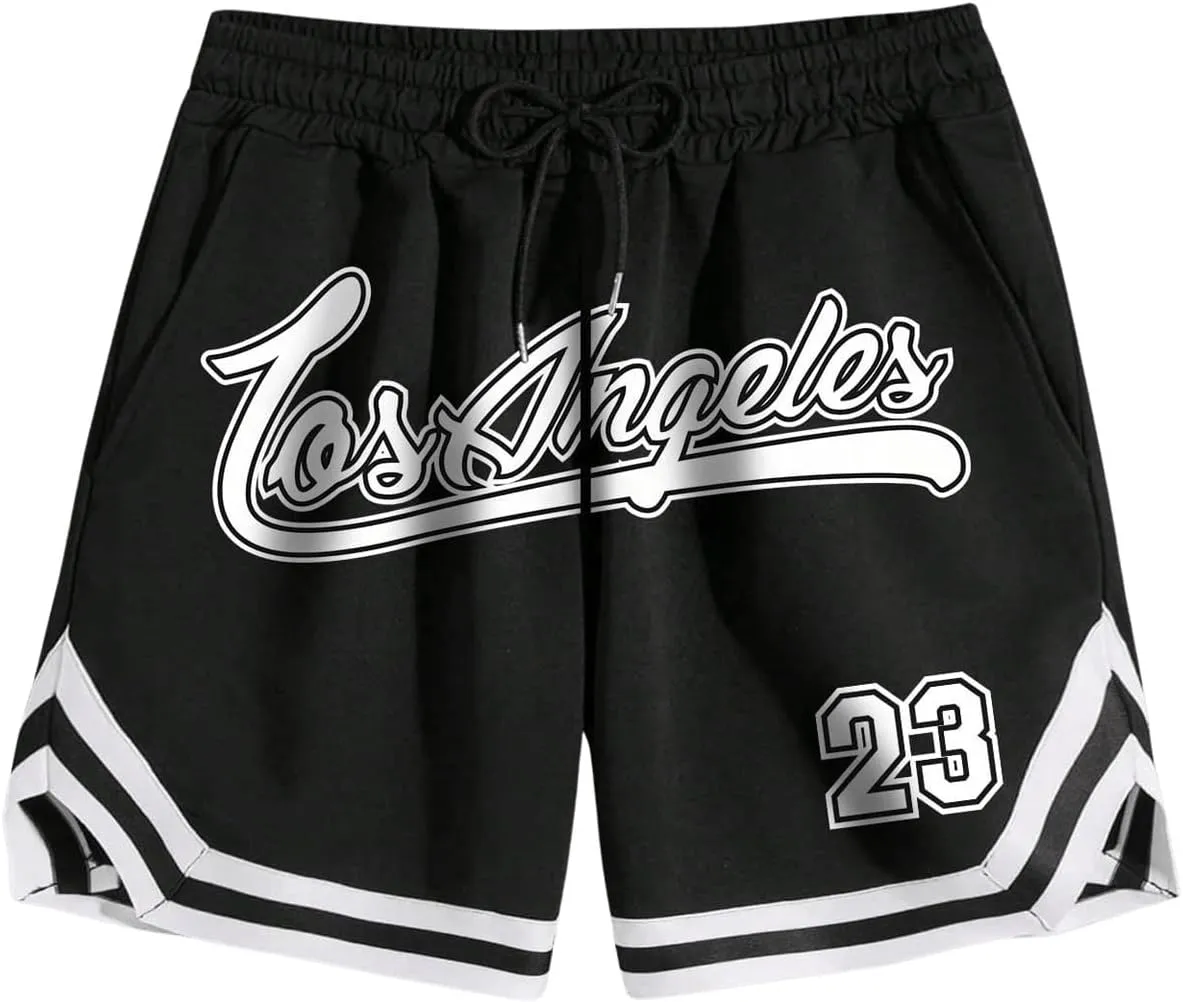 Men's Striped Patchwork Workout Shorts Drawstring Waist Quick Dry Gym Shorts