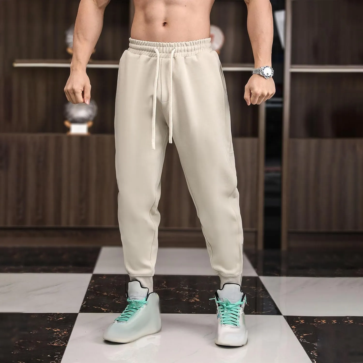 Mens Sweatpants Oversized Athletic Workout Lounge Pants Drawstring Elastic Waist Stretch Loose Joggers with Pockets