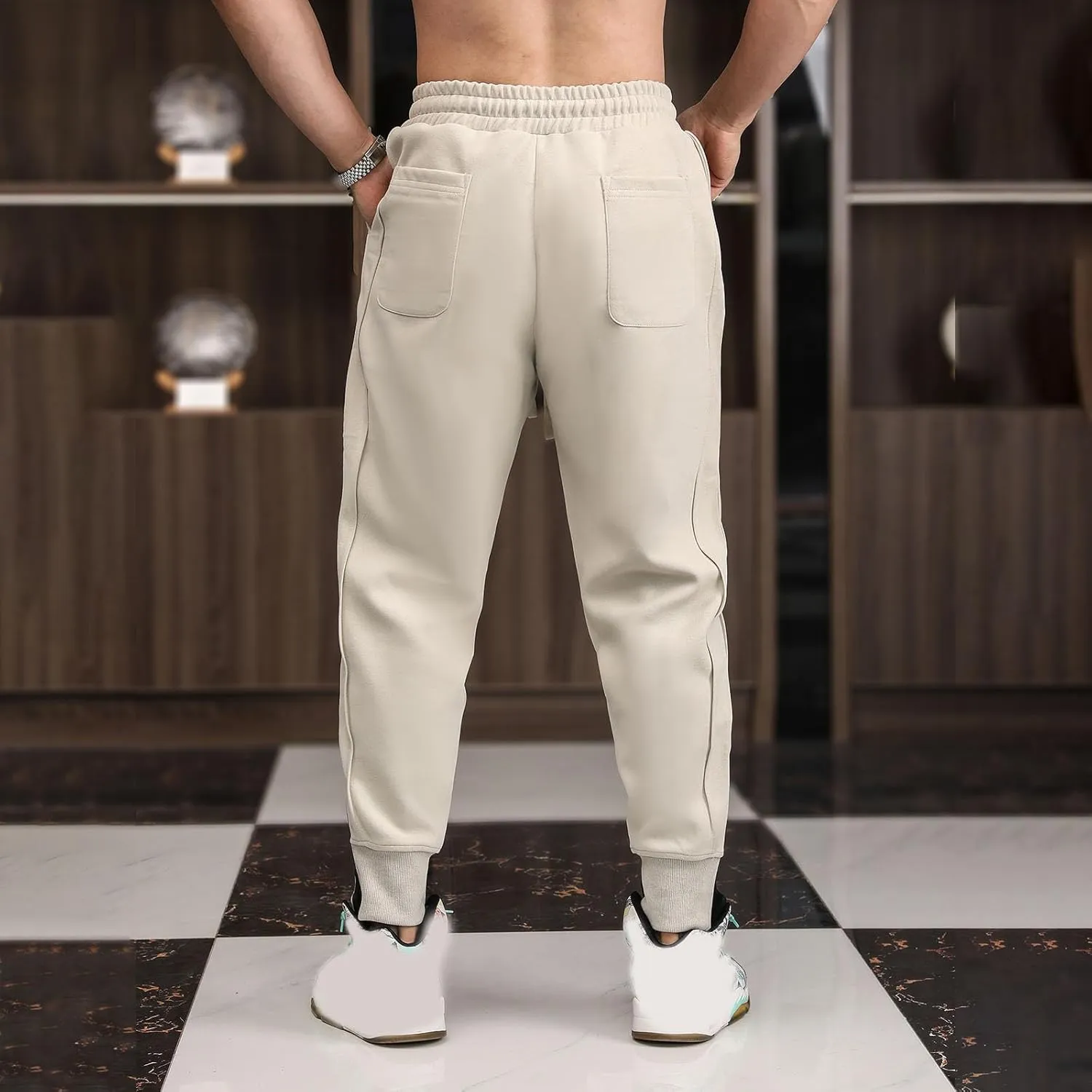 Mens Sweatpants Oversized Athletic Workout Lounge Pants Drawstring Elastic Waist Stretch Loose Joggers with Pockets