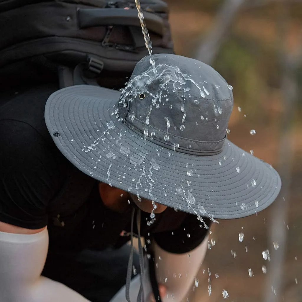Mens Wide Brim Bucket Hats Foldable Cotton Fisherman Cap with String Solid Colors Summer Travel Sun Hats