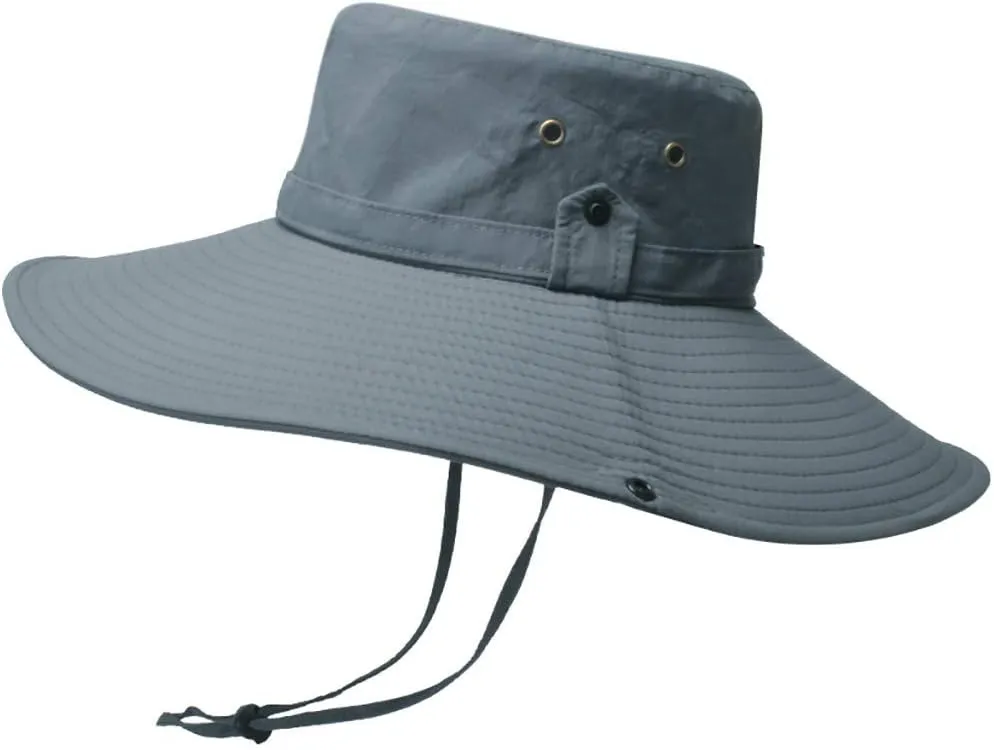 Mens Wide Brim Bucket Hats Foldable Cotton Fisherman Cap with String Solid Colors Summer Travel Sun Hats
