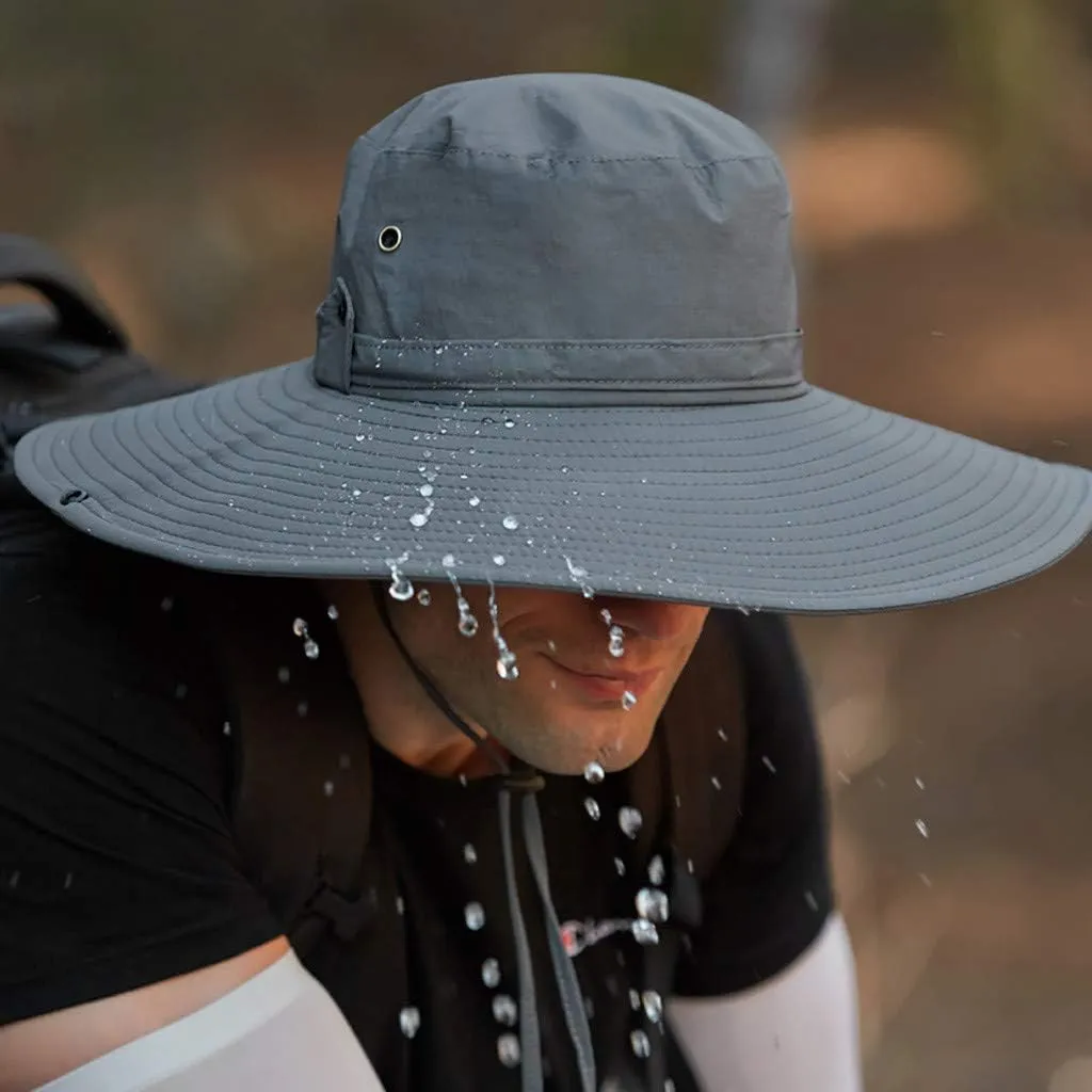 Mens Wide Brim Bucket Hats Foldable Cotton Fisherman Cap with String Solid Colors Summer Travel Sun Hats