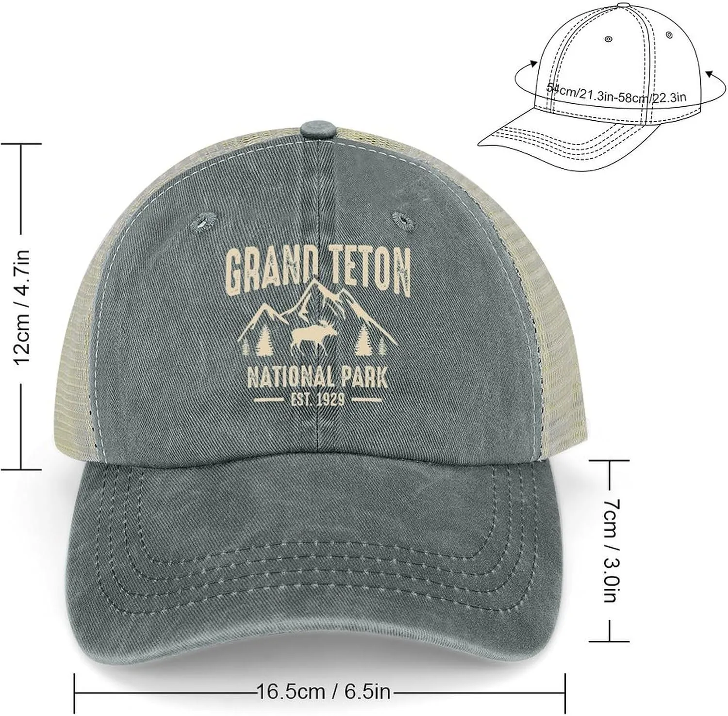 Mesh Hat Mesh Snapback Cap for Men Ball Cap Grand Teton National Park Cap