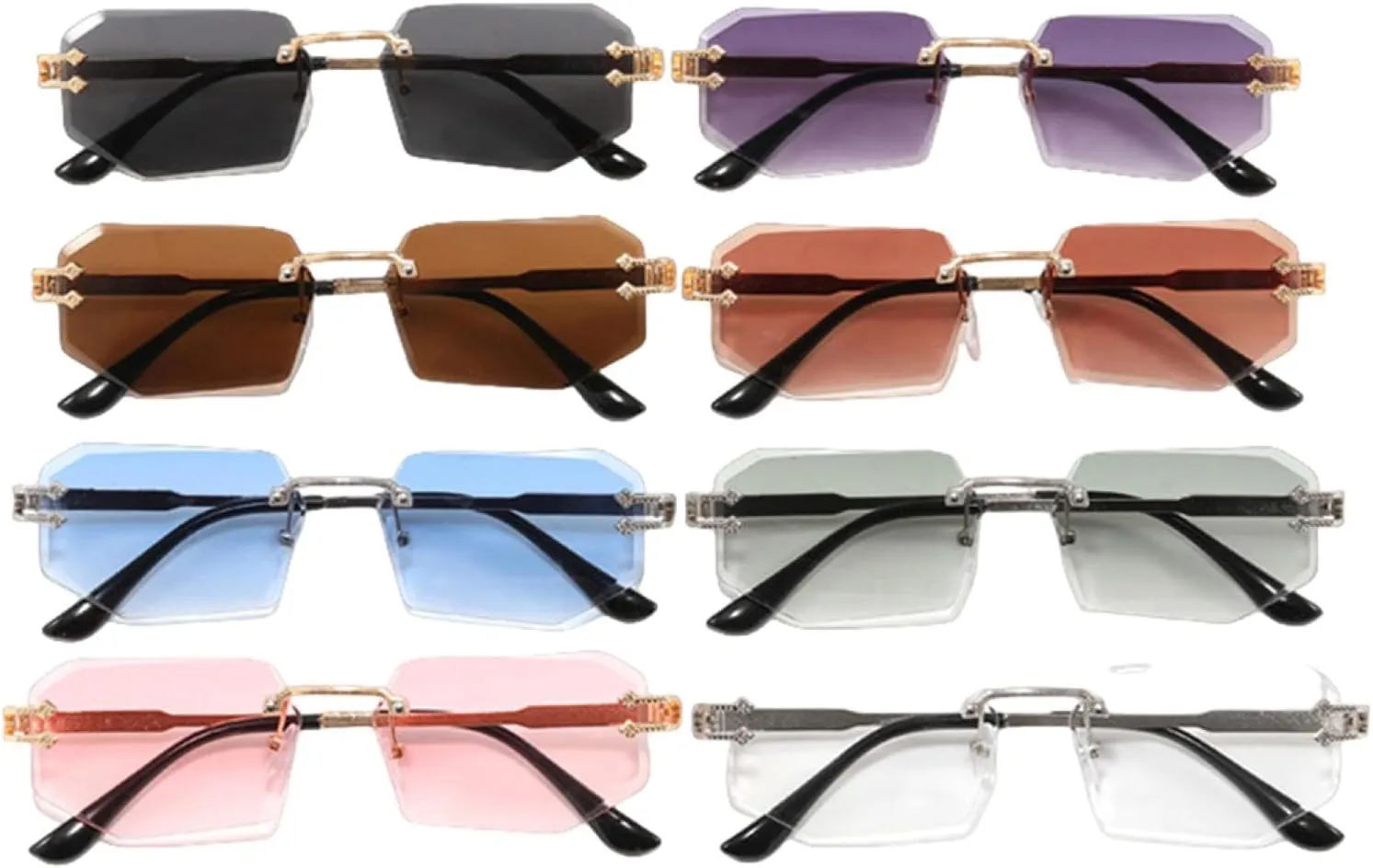 Metal Stylish Rimless Sunglasses Women Luxury Gradient Lens Trendy Uv400 Shades Eyewear