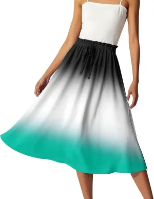 Midi Boho Floral Skirts for Women Trendy Drawstring High Elastic Waist Comfy Flowy A Line Skirt Skorts