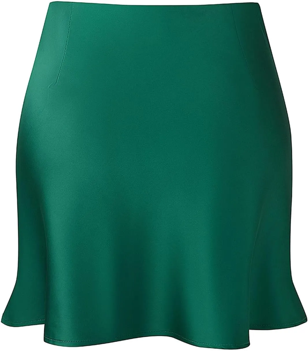 Mini Skirts for Women Satin High Elastic Waist Ruffle Bodycon Short Skirt