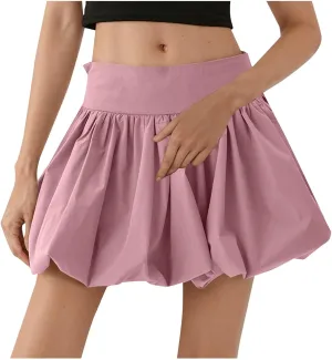 Mini Skirts Women Tummy Control Summer Skirts Casual Puffy Skirts A Line Pleated Skirts Trendy Zipper Fluffy Skirts