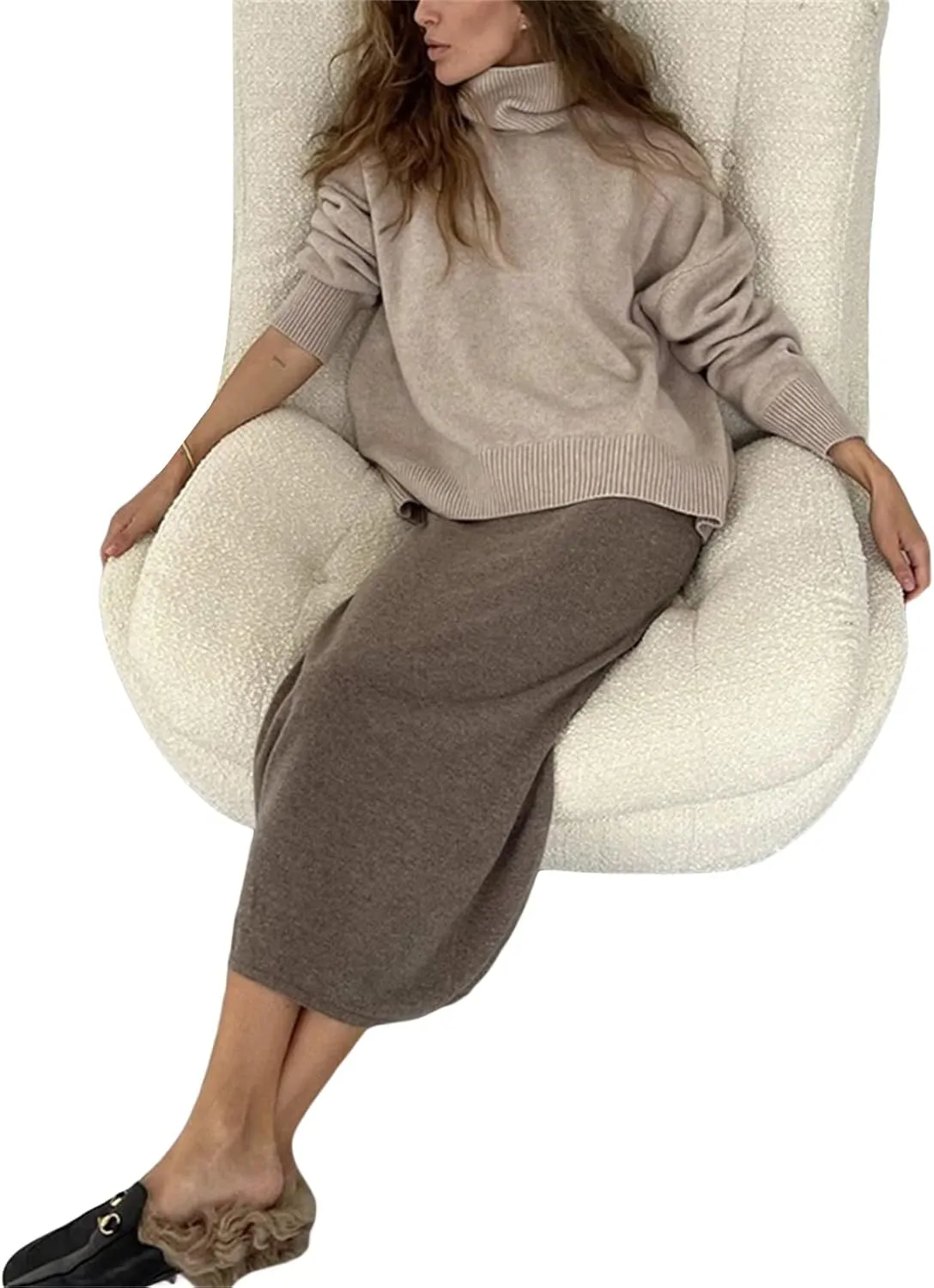Mtsebmves Women's Oversized Turtleneck Sweaters Pullover Slouchy Long Sleeve Winter Slouchy Loose Knit Pullover Jumper
