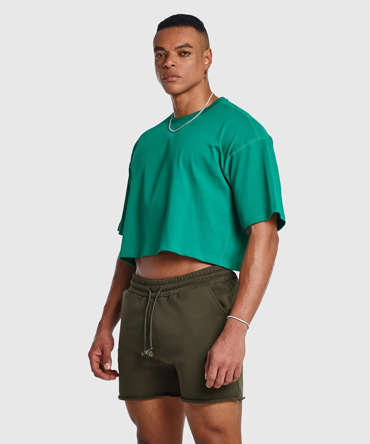 Ouber Men's Short Sleeve Crew Crop T Shirts Cotton Muscle Bodybuilding Shirts