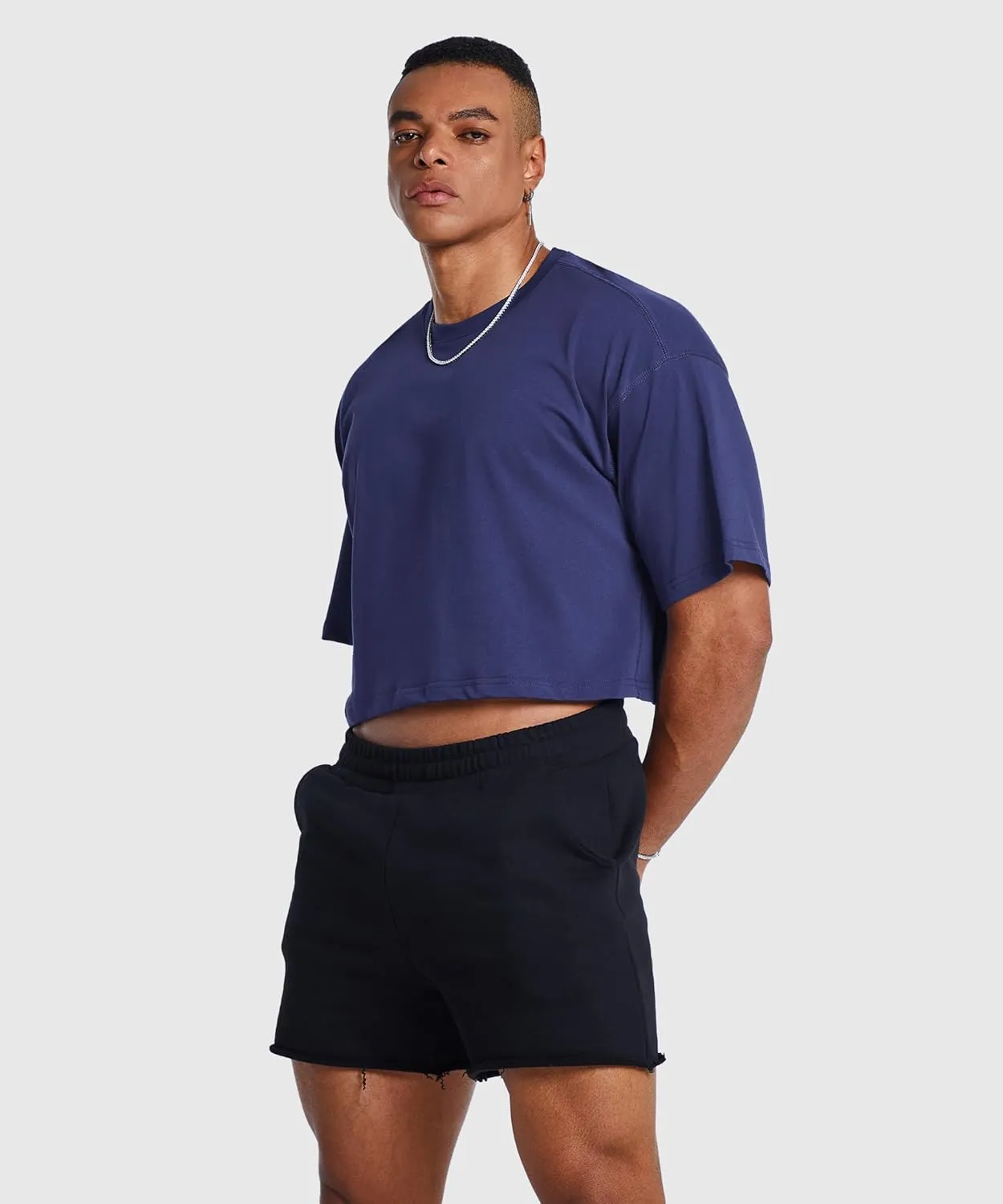 Ouber Men's Short Sleeve Crew Crop T Shirts Cotton Muscle Bodybuilding Shirts