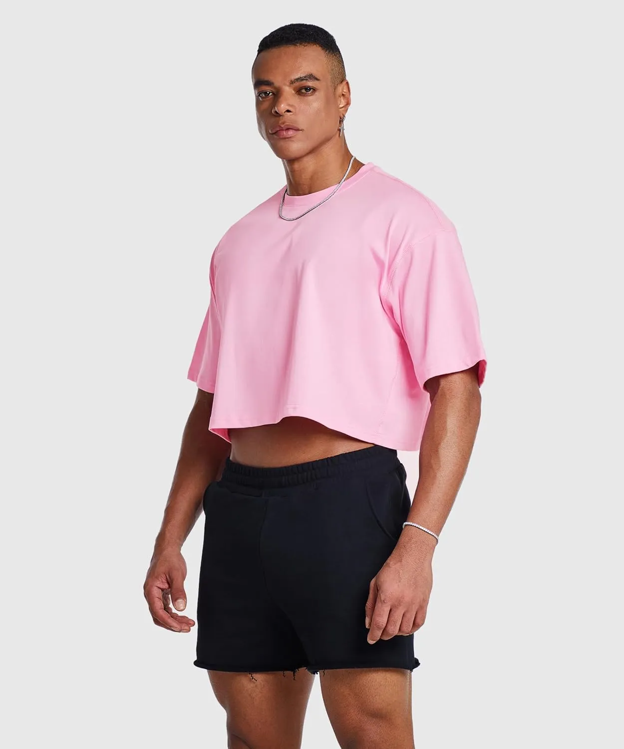 Ouber Men's Short Sleeve Crew Crop T Shirts Cotton Muscle Bodybuilding Shirts