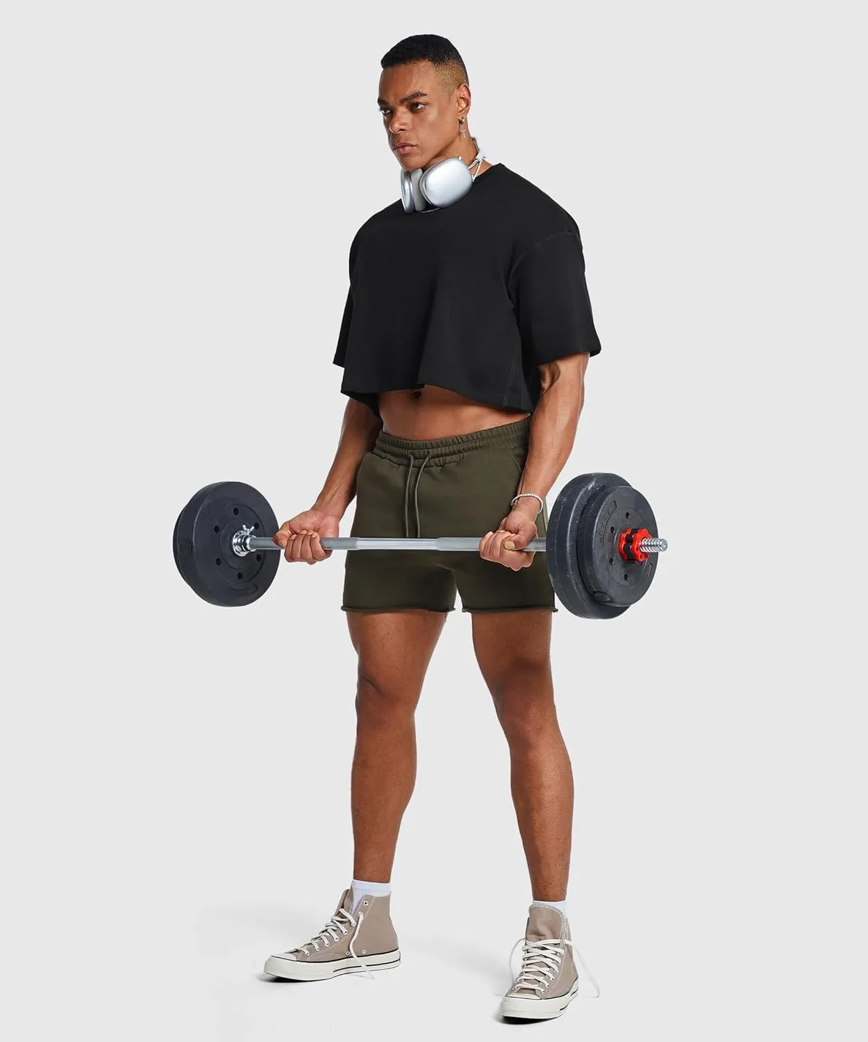 Ouber Men's Short Sleeve Crew Crop T Shirts Cotton Muscle Bodybuilding Shirts