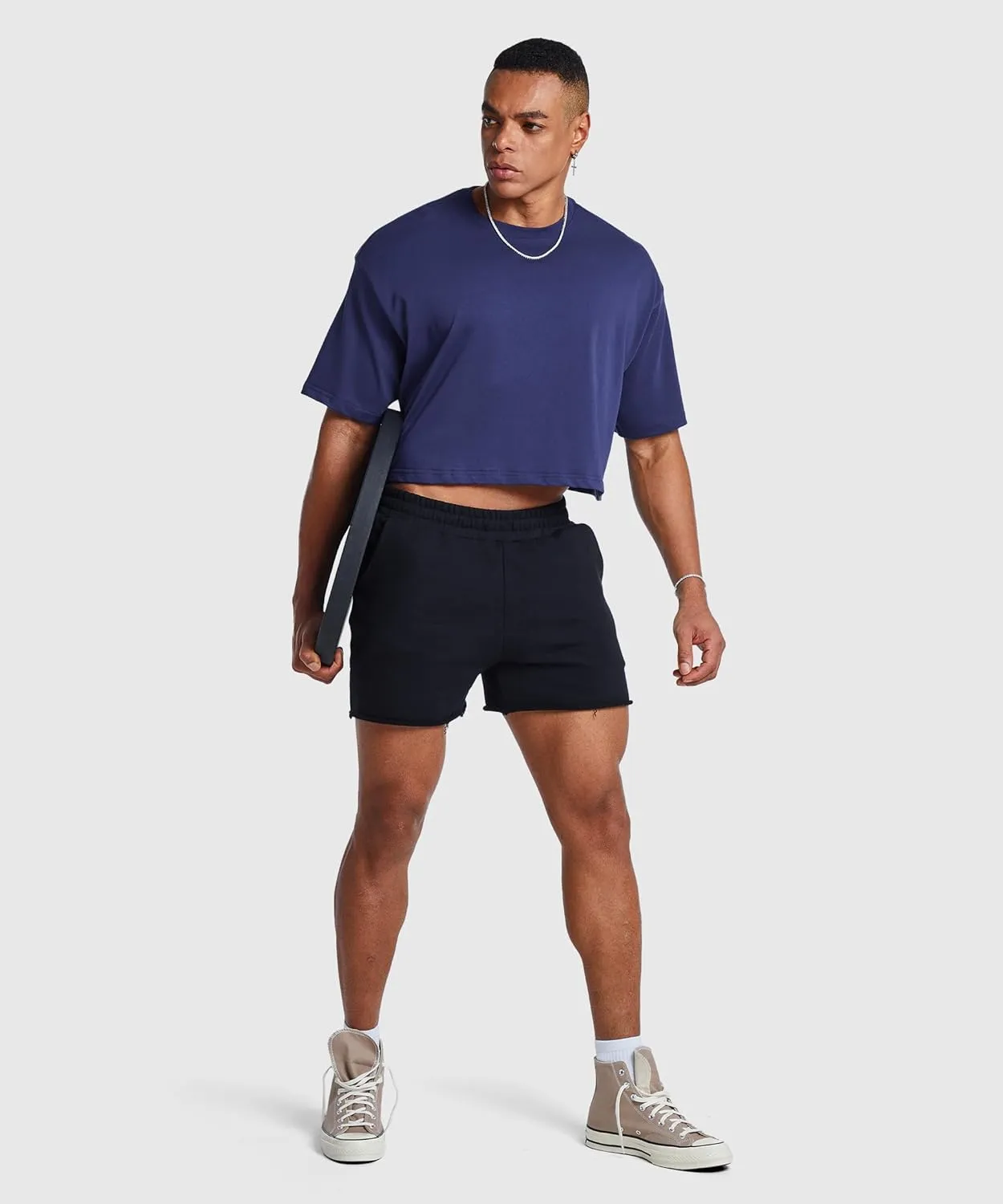 Ouber Men's Short Sleeve Crew Crop T Shirts Cotton Muscle Bodybuilding Shirts